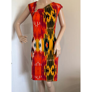 Women's Calvin Klein Dress Size 14 Orange Yellow asymmetrical neckline stretch